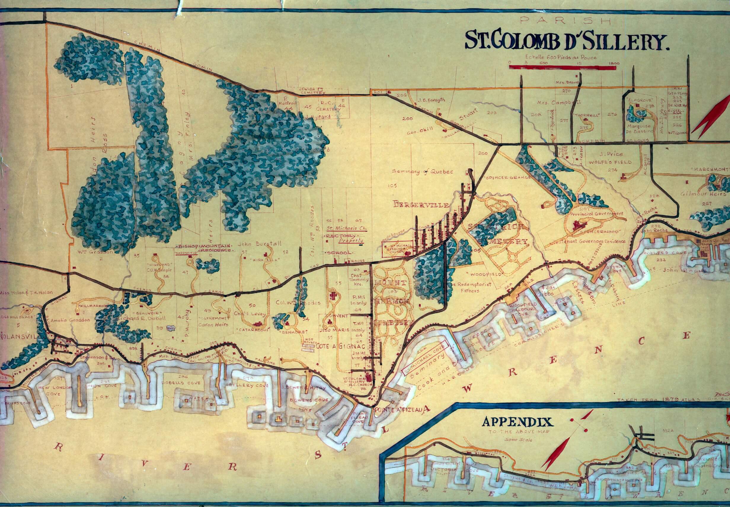Carte de la paroisse Saint-Colomb de Sillery en 1879